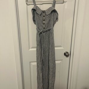 American Eagle Outfitters Grayish Blue and White Striped Jumpsuit